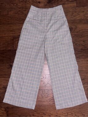 New York & Company Wide-Leg Plaid Pants in Light Blue & Cream